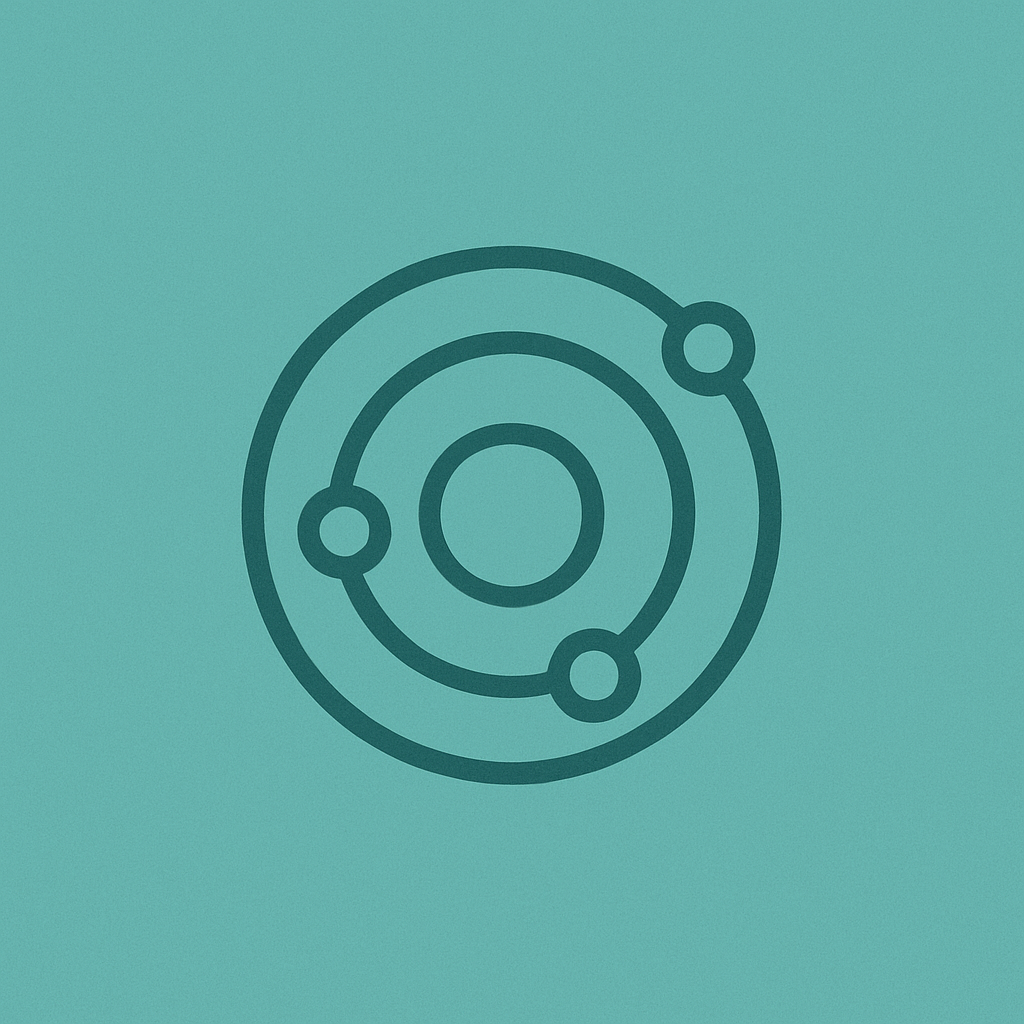 Abstract illustration featuring concentric circles and dots on a teal background, symbolizing connection and community.